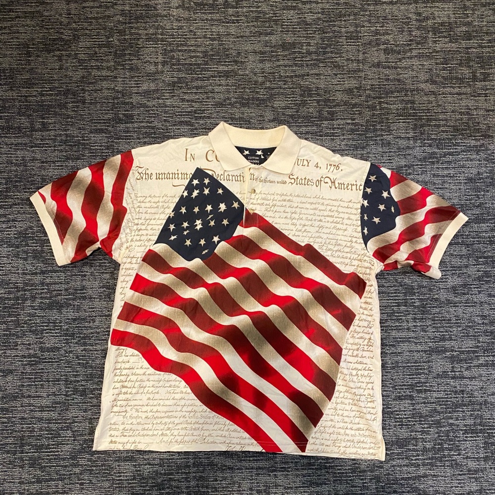 NEW COTTON TRADERS SPORT America Flag Declaration of Independence Polo Shirt XL